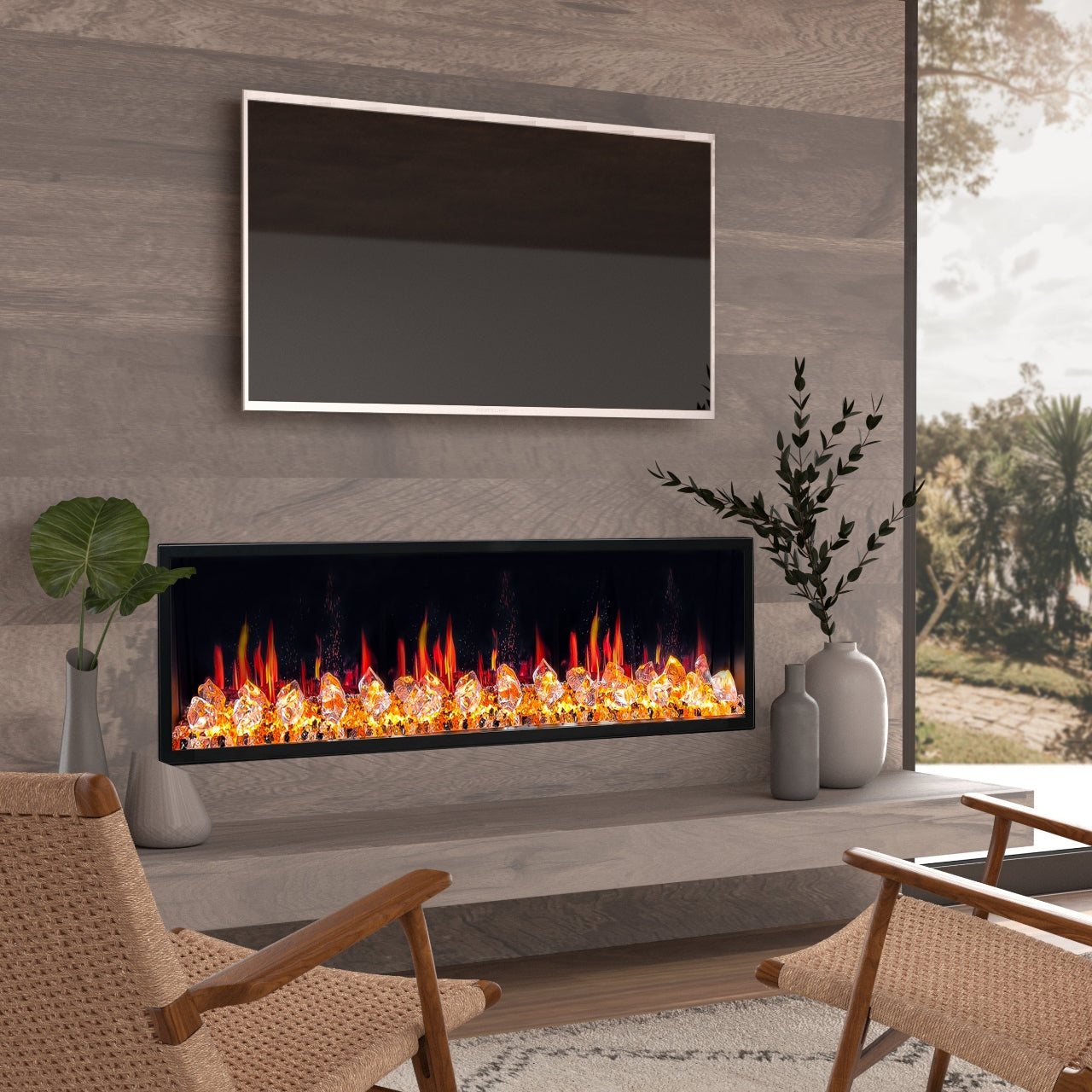 Modern Fireplaces with Crushed Ice Rocks