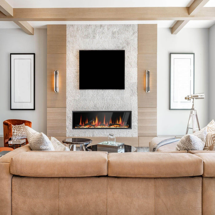 2025 New Lited eer Homes Latitude 75-inch Ultra-Sleek Smart Electric Fireplace with 1-inch Trim – Multi-Flame LED, Driftwood Logs & River Rocks, WiFi/App-Control, Flush/Recessed/Built-in Wall (Model: ZEF75V) - Litedeer Homes