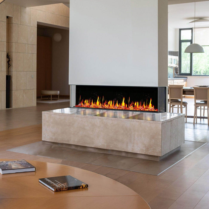 2025 New 2025 Warmcastle 60-Inch 3-Sided Smart Electric Fireplace with Crackling Sounds, App Control, Driftwood Logs, Reflective Fire Glass Amber (Model: ZEF60TA) - Litedeer Homes