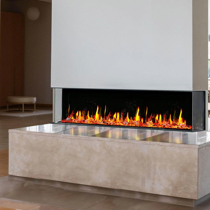 2025 New 2025 Warmcastle 60-Inch 3-Sided Smart Electric Fireplace with Crackling Sounds, App Control, Driftwood Logs, Reflective Fire Glass Amber (Model: ZEF60TA) - Litedeer Homes