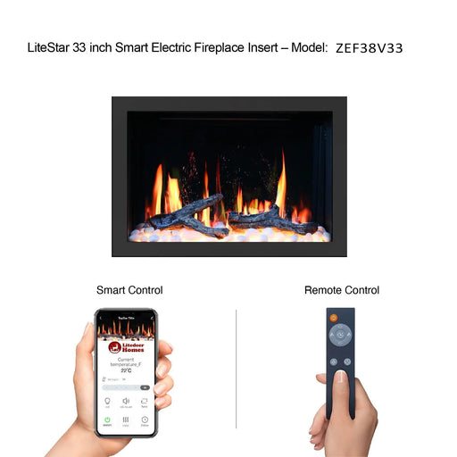 LiteStar 33 inch Wifi Smart Electric Fireplace Insert with App Crackling Sounds - ZEF38VC33, Black - Litedeer Homes