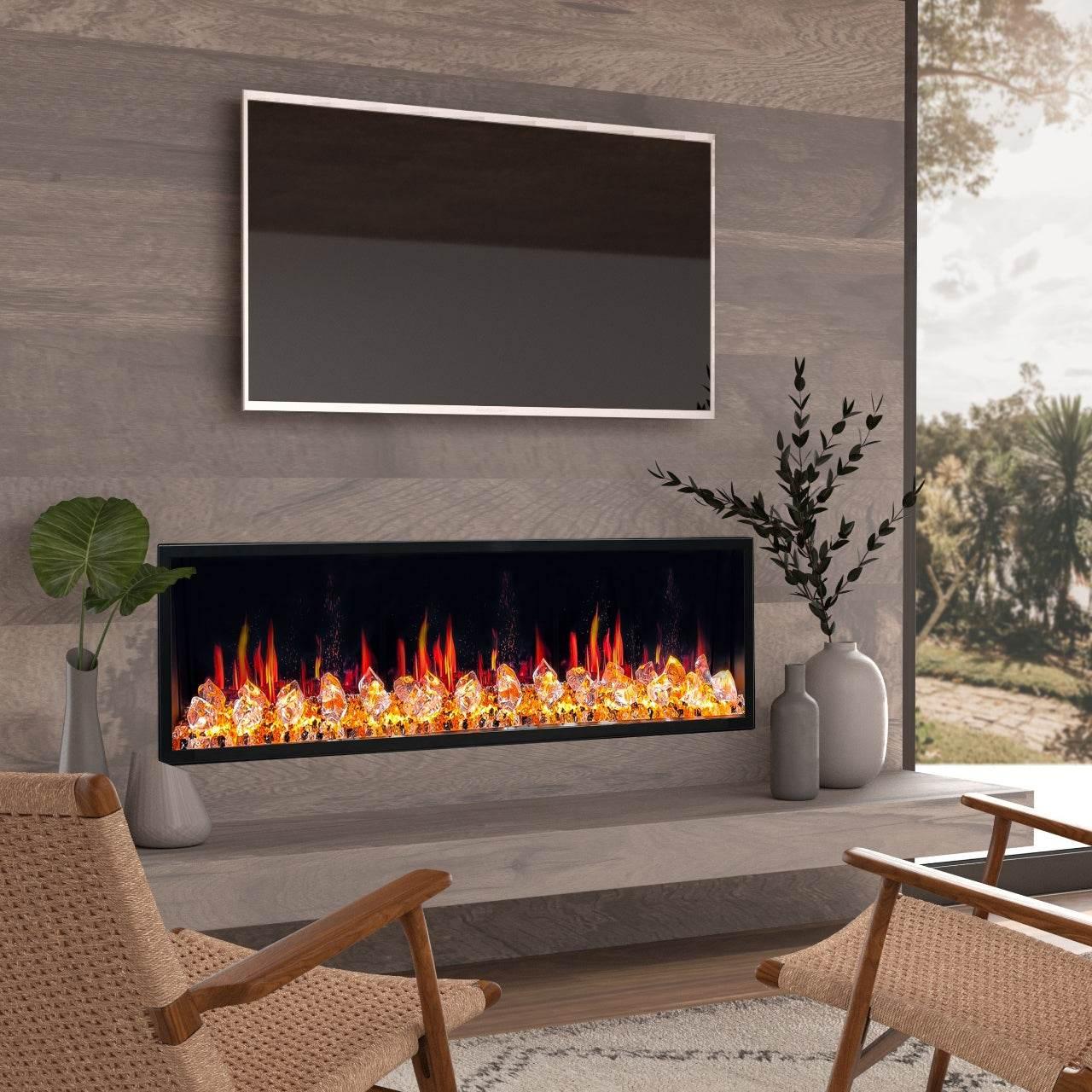 Modern Fireplaces with Crushed Ice Rocks - Litedeer Homes