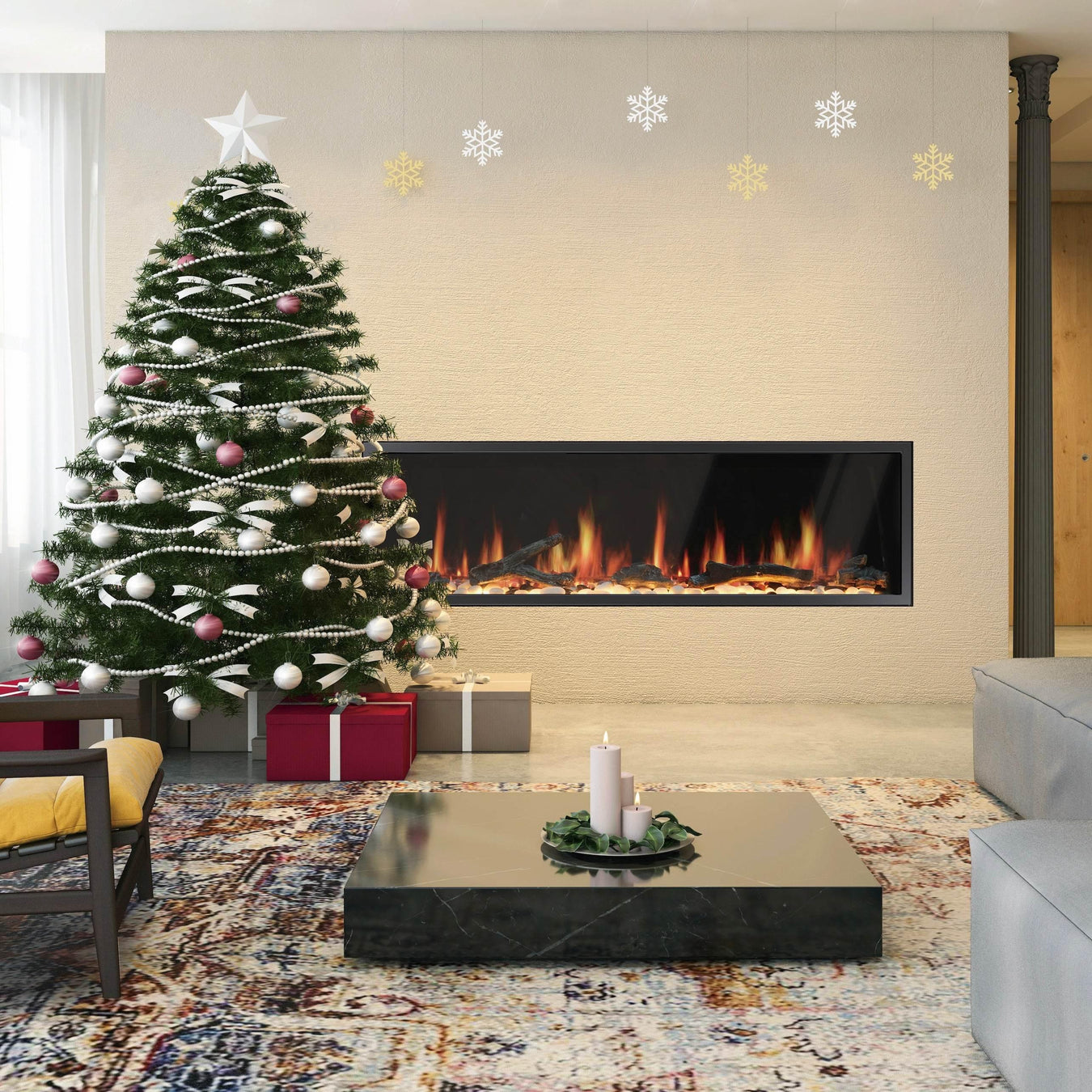 65-inch ultra-slim electric fireplace with crackling sounds