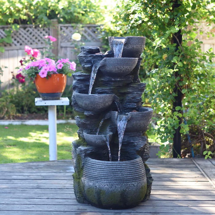 Bomba de fuente de agua Litedeer de 6 niveles con cascada de piedra