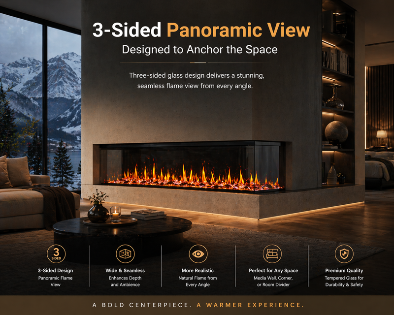 Chimenea eléctrica inteligente Warmcastle de 3 lados y 60 pulgadas (modelo 2025) con aplicación wifi y cristales tipo diamante (modelo: ZEF60T)