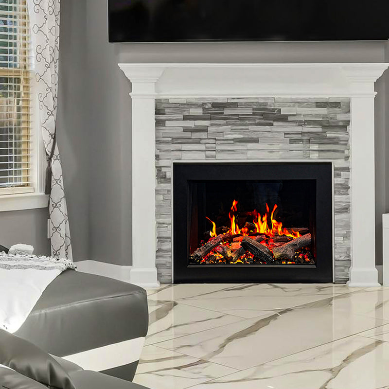 LiteStar 38-inch Smart Electric Fireplace Insert with App 5 Unique Flame Crackling Sounds Driftwood Logs & River Rocks - ZEF38VC, Black Fireplace 38"