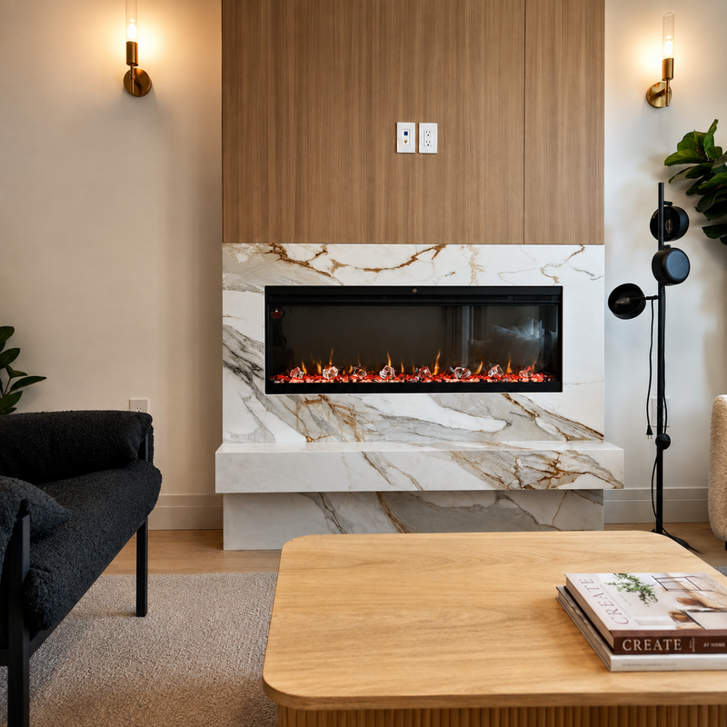 Litedeer Homes Alpha 60-Inch 3-Sided Smart Electric Fireplace, Built-in Linear Design with Crushed Ice Media (Model: ABS60C)