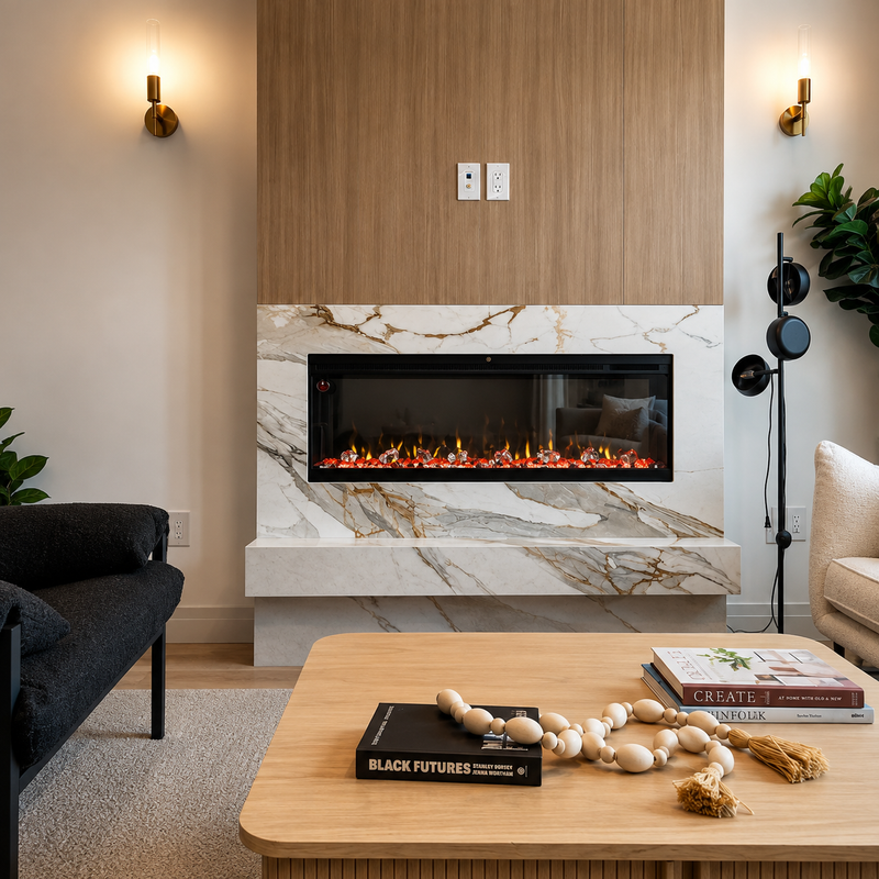 Litedeer Homes Alpha 60-Inch 3-Sided Smart Electric Fireplace, Built-in Linear Design with Crushed Ice Media (Model: ABS60C)