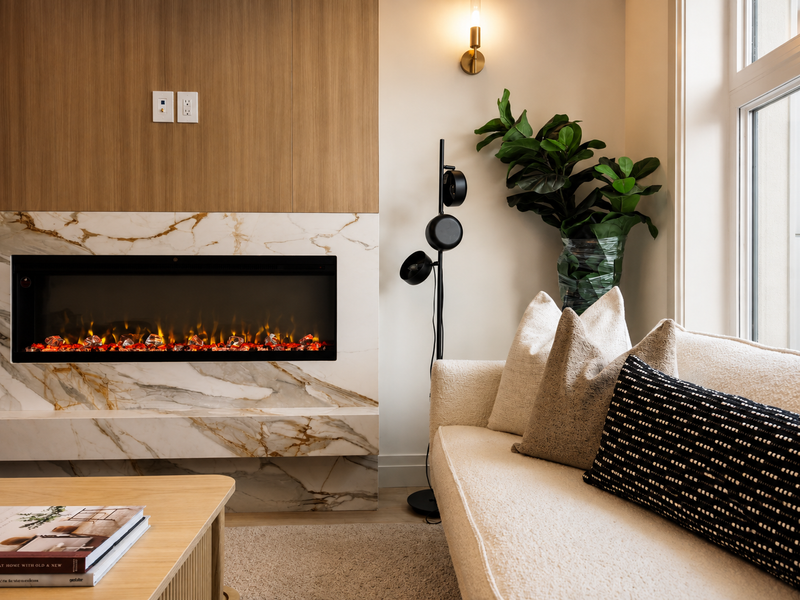 Litedeer Homes Alpha 60-Inch 3-Sided Smart Electric Fireplace, Built-in Linear Design with Crushed Ice Media (Model: ABS60C)