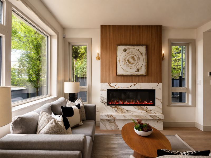 Litedeer Homes Alpha 60-Inch 3-Sided Smart Electric Fireplace, Built-in Linear Design with Crushed Ice Media (Model: ABS60C)