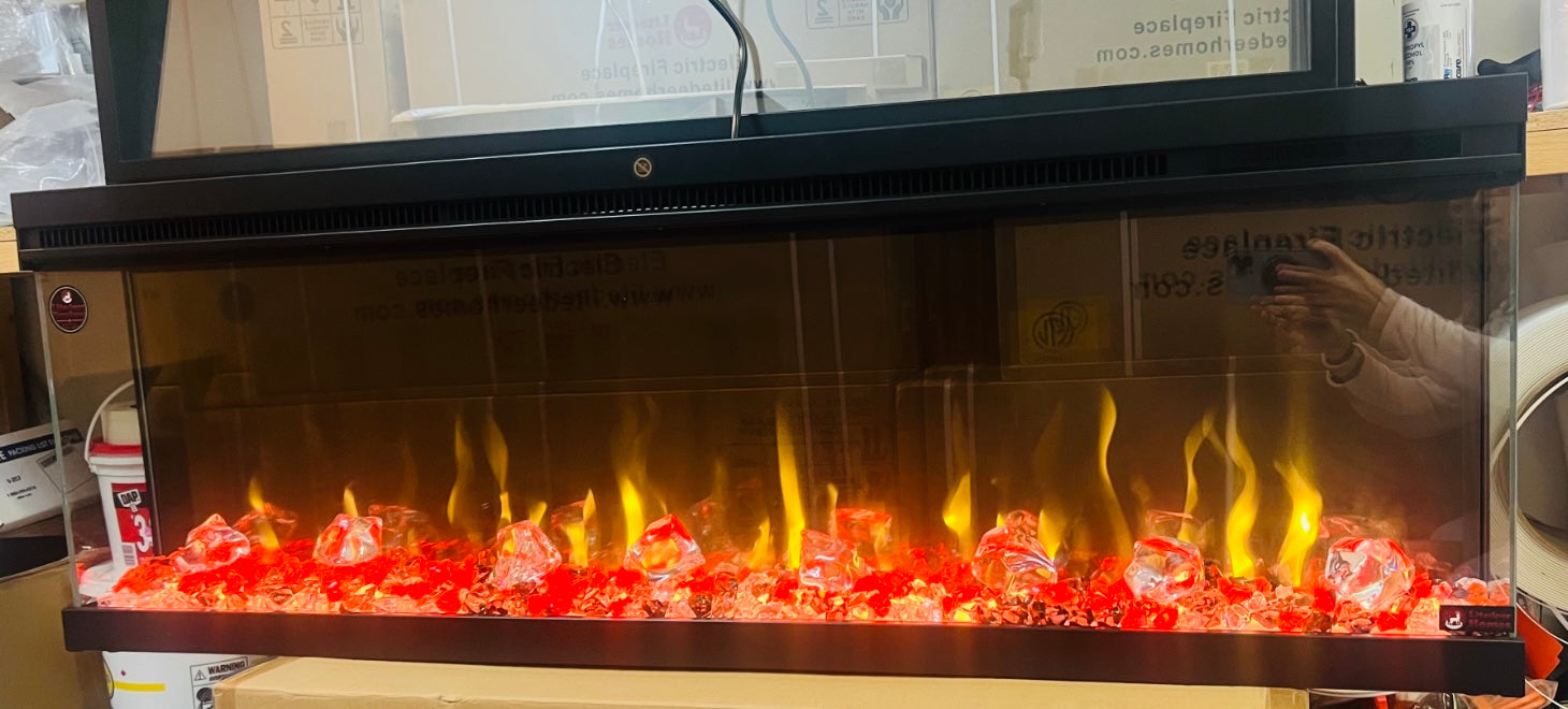 Litedeer Homes Alpha 60" 3-Sided Sleek Electric Fireplace with Crushed Ice Rock (Model: ABS60C)