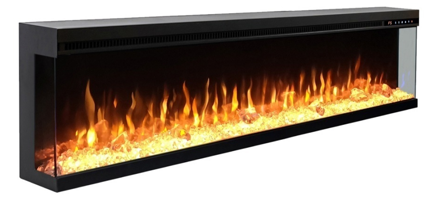 Litedeer Homes Alpha 60" 3-Sided Sleek Electric Fireplace with Crushed Ice Rock (Model: ABS60C)