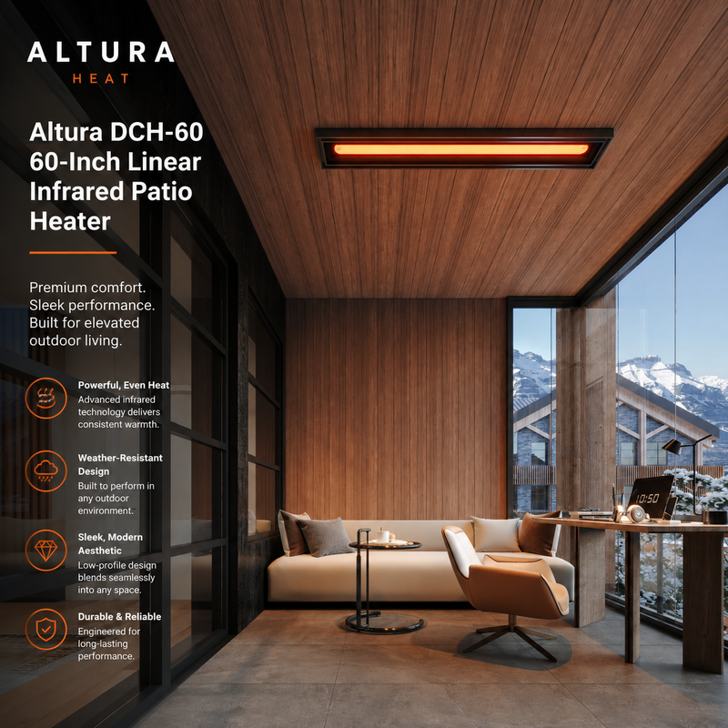 Altura 60" Linear Patio Heater | 2800W Infrared Electric Outdoor Heater, Wall & Ceiling Mounted, Smart Control, IP55 Weatherproof