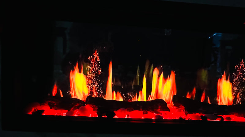 Chimenea eléctrica inteligente de pared Litedeer Homes Latitude II de 122 cm (2025) con aplicación, sonidos crepitantes, troncos de madera flotante y piedras de río - ZEF48X