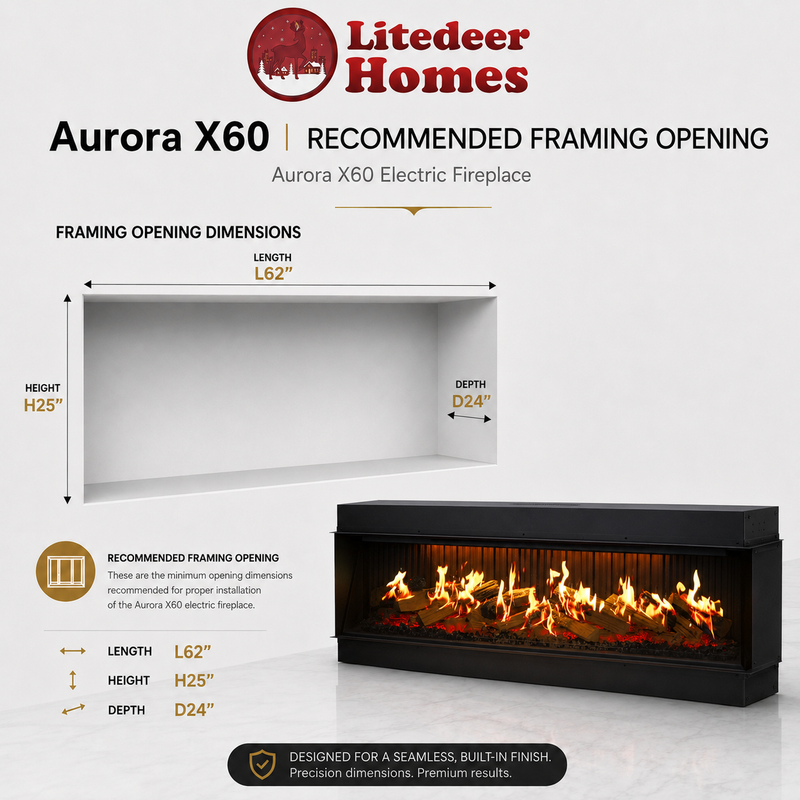 Aurora X60 60-Inch 3D Holographic Built-In Electric Fireplace | Litedeer Homes