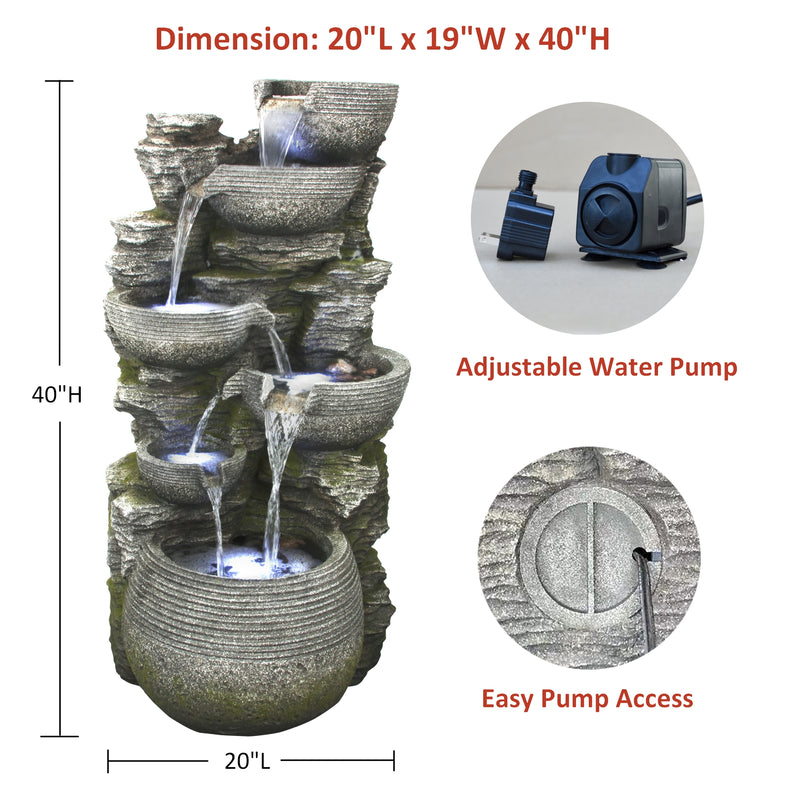 Litedeer 6 Tiered Cascading Stone Water Fountain Pump