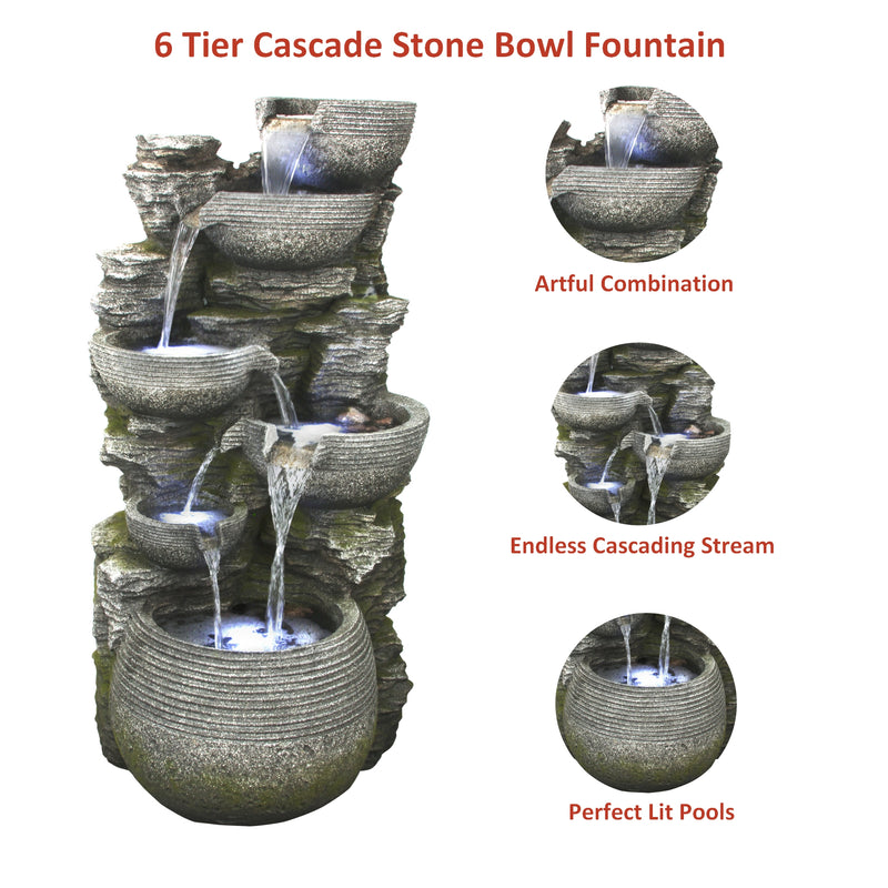 Litedeer 6 Tiered Cascading Stone Water Fountain Pump