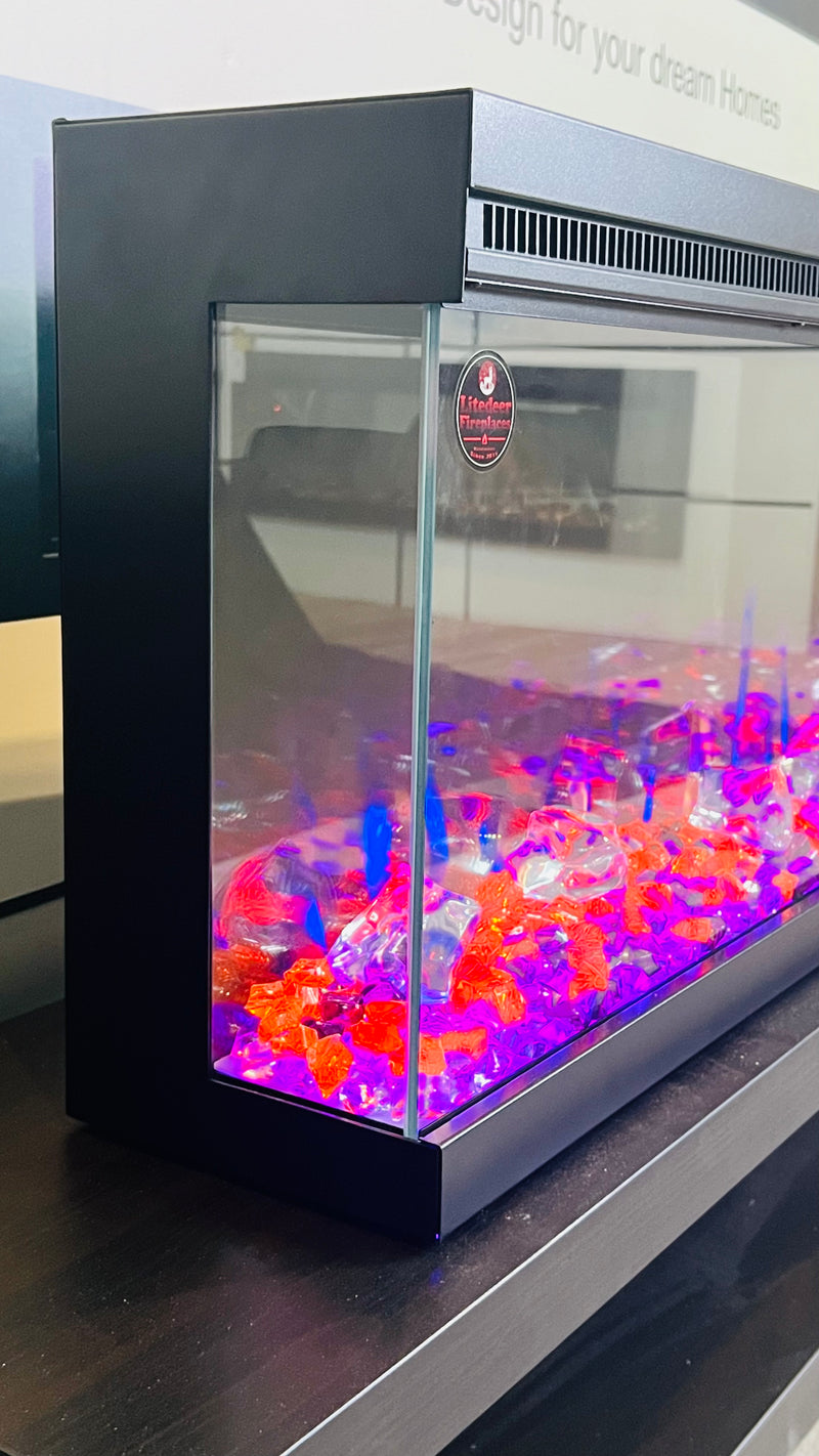 Litedeer Homes Alpha 50" 3-Sided Sleek Electric Fireplace with Crushed Ice Rocks (Model: ABS50C)