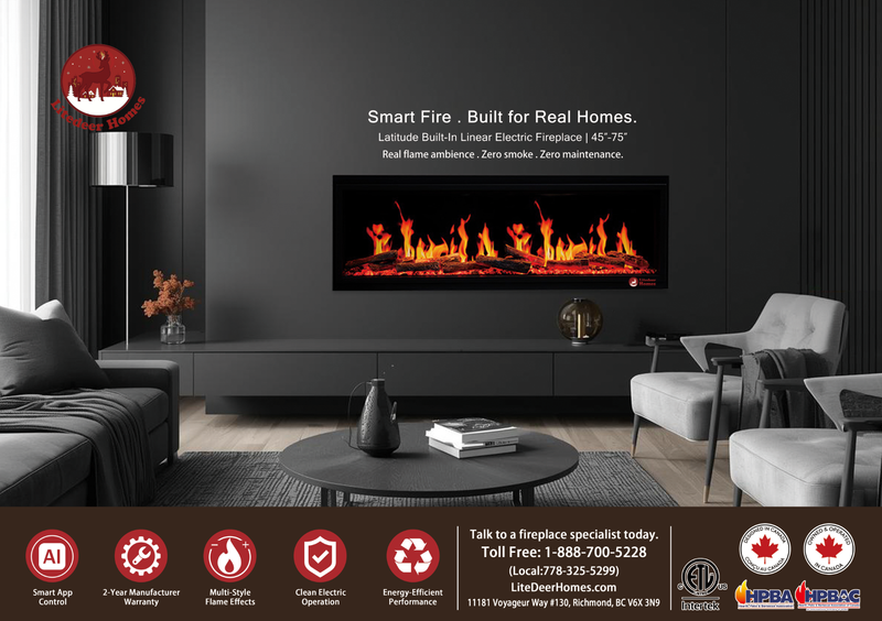 Litedeer Homes Latitude 45" Ultra-Slim Electric Fireplace, Multi-Flame, Reflective Amber Glass, WiFi/App-Control, Flush/Recess Mounted(Model: ZEF45XA)