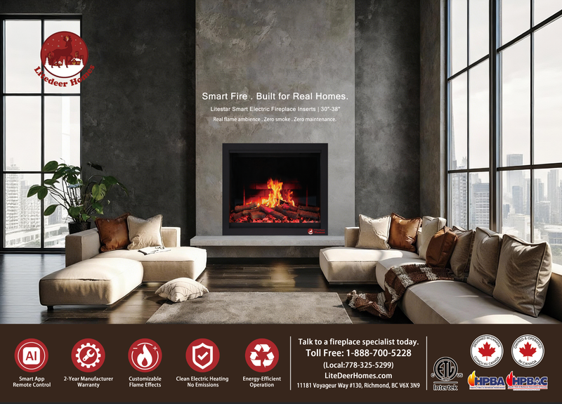 LiteStar 38-inch Smart Electric Fireplace Insert with App 5 Unique Flame Crackling Sounds Driftwood Logs & River Rocks - ZEF38VC, Black Fireplace 38"