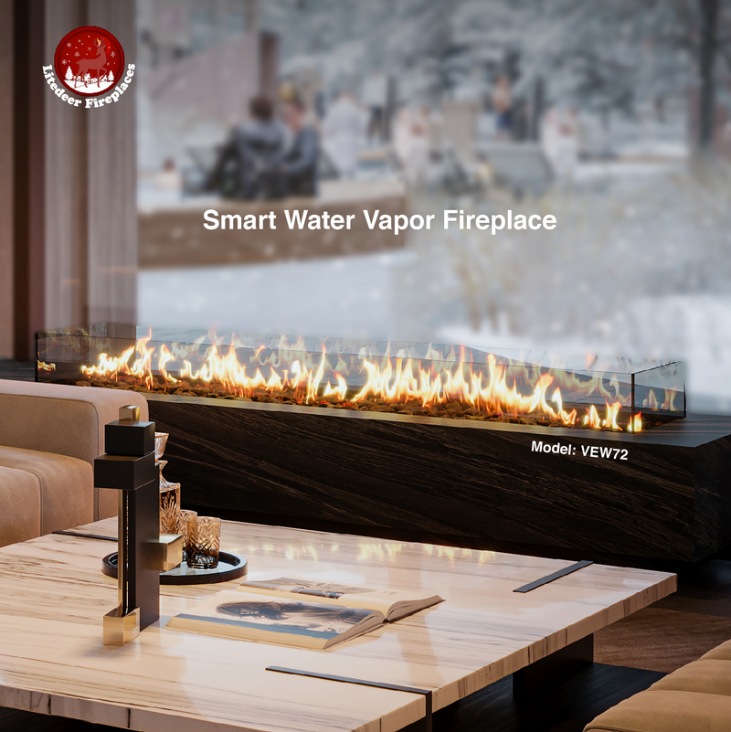 Litedeer Homes Mercury 72“ Smart 3D Water Vapor Fireplace Cassette – 4-Sided See-Through Mist Fireplace with App & Remote Control (VEW72A / VEW72M)