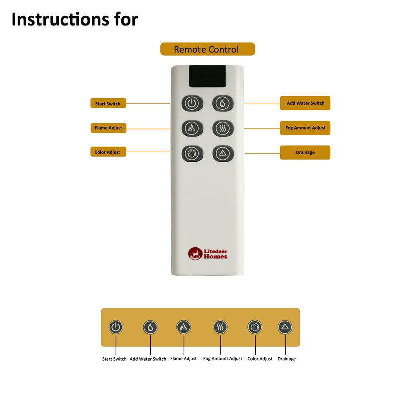 Remote Control for Litedeer Homes Mercury Water Vapor Smart Fireplace Cassette | VEW40A–VEW100A