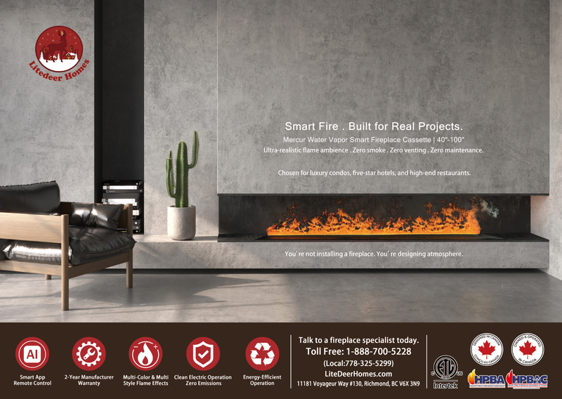 Litedeer Homes Mercury 60-Inch Built-in 3D Water Vapor Fireplace Cassette, Smart Mist Fireplace with App & Remote Control (VEW60A / VEW60M)
