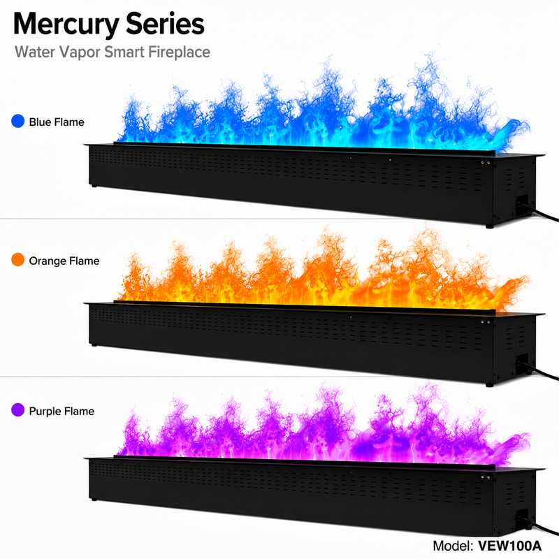 Litedeer Homes Mercury 60-Inch Built-in 3D Water Vapor Fireplace Cassette, Smart Mist Fireplace with App & Remote Control (VEW60A / VEW60M)