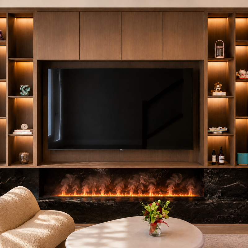 Litedeer Homes Mercury 60-Inch Built-in 3D Water Vapor Fireplace Cassette, Smart Mist Fireplace with App & Remote Control (VEW60A / VEW60M)