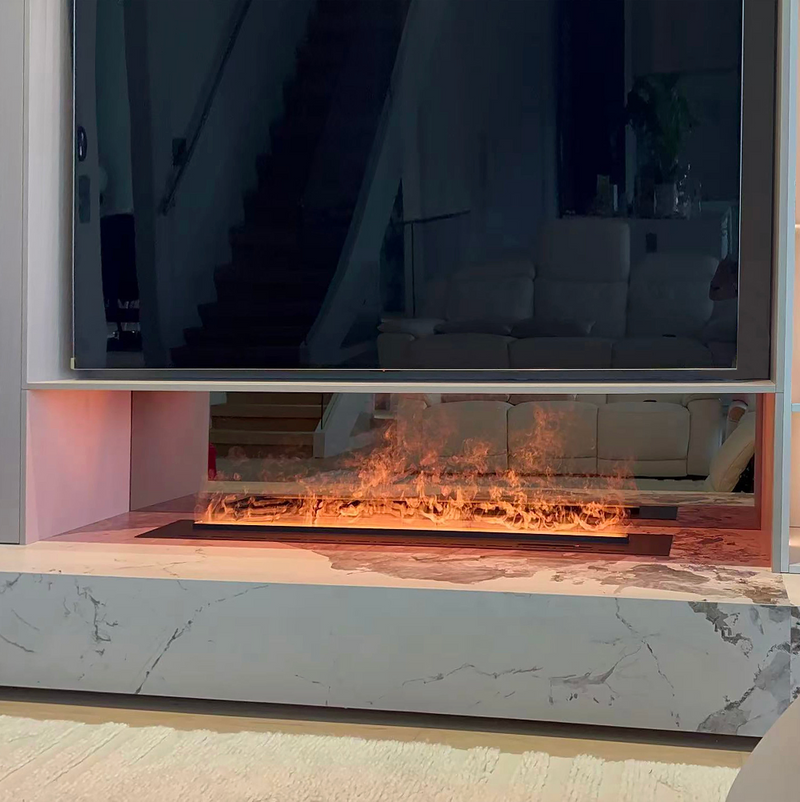 Litedeer Homes Mercury 72“ Smart 3D Water Vapor Fireplace Cassette – 4-Sided See-Through Mist Fireplace with App & Remote Control (VEW72A / VEW72M)