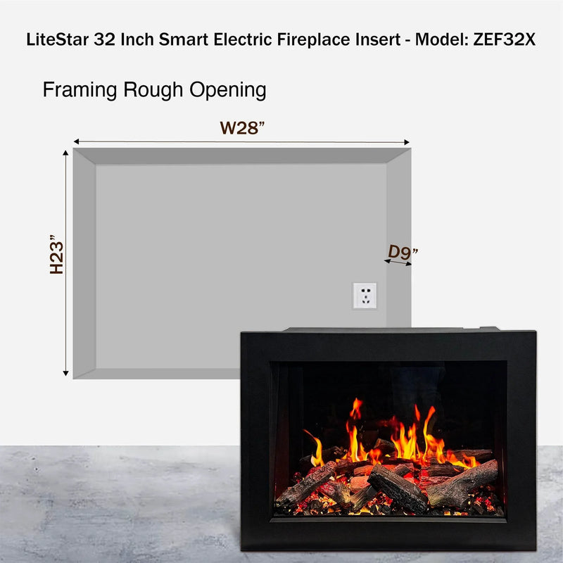 🔥 2025 New LiteStar ZEF32X – 32-inch Smart Electric Fireplace Insert Multi-Flame Style | Breathing Logs | Smart App | 5 Unique Flame Colors | Adjustable Crackling Sounds🔥 - Litedeer Homes