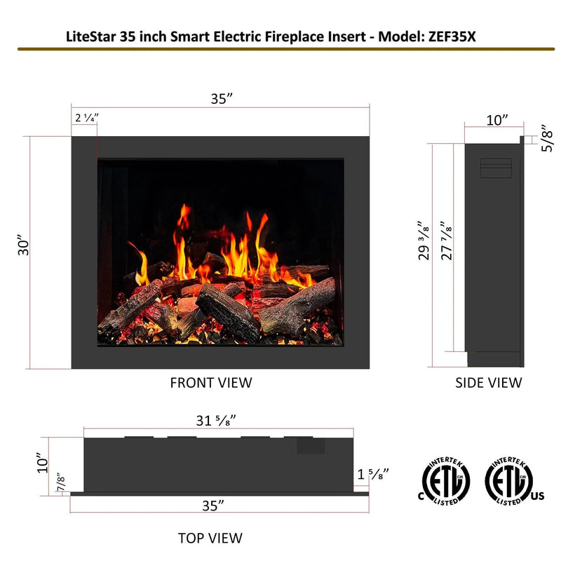 🔥 2025 New LiteStar ZEF35X – 35-inch Smart Electric Fireplace Insert 🔥 Multi-Flame Style | Breathing Logs | Smart App | 5 Unique Flame Colors | Adjustable Crackling Sounds - Litedeer Homes