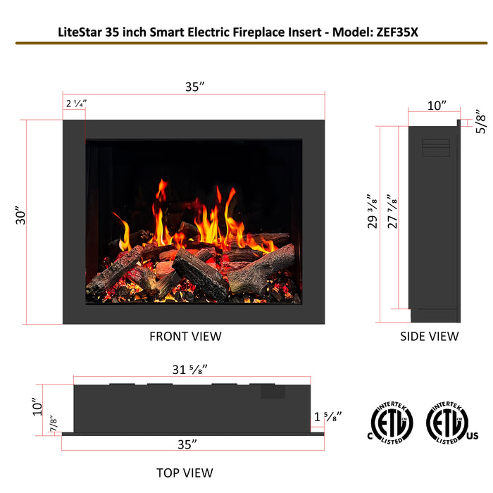 🔥 2025 New LiteStar ZEF35A – 35-inch Smart Electric Fireplace Insert 🔥 Multi-Flame Style | Breathing Logs | Smart App | 5 Unique Flame Colors | Adjustable Crackling Sounds