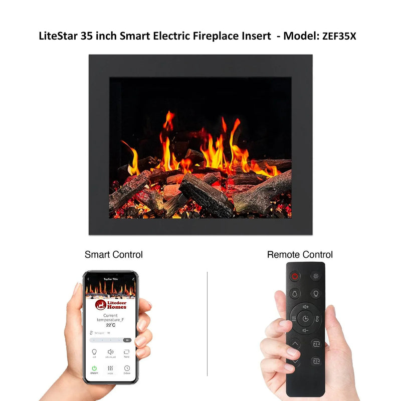 🔥 2025 New LiteStar ZEF35X – 35-inch Smart Electric Fireplace Insert 🔥 Multi-Flame Style | Breathing Logs | Smart App | 5 Unique Flame Colors | Adjustable Crackling Sounds - Litedeer Homes