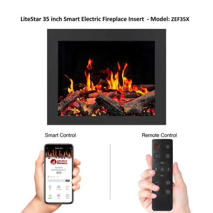 🔥 2025 New LiteStar ZEF35A – 35-inch Smart Electric Fireplace Insert 🔥 Multi-Flame Style | Breathing Logs | Smart App | 5 Unique Flame Colors | Adjustable Crackling Sounds