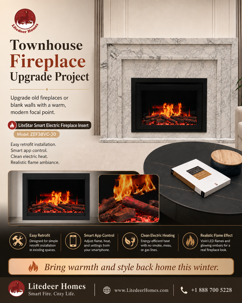 Litestar 38" Smart Electric Fireplace Insert  Model: ZEF38VC