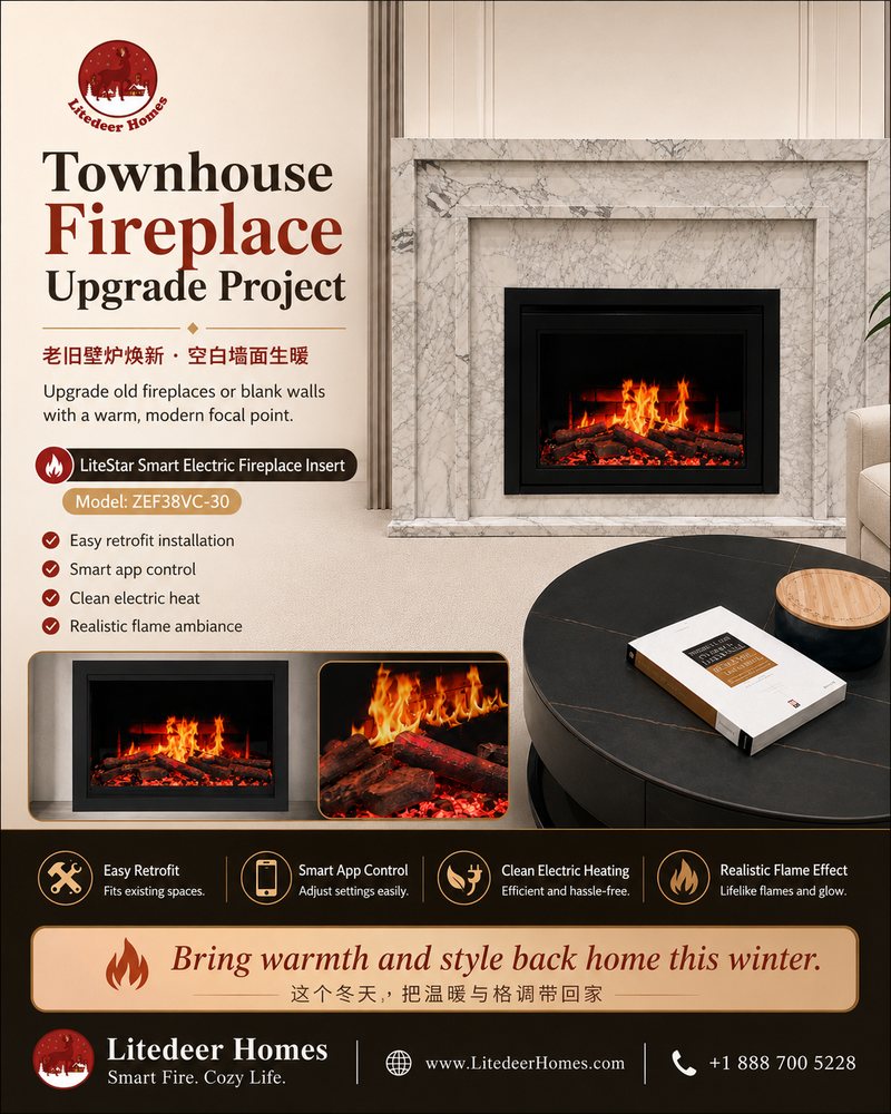 Litestar 38" Smart Electric Fireplace Insert  Model: ZEF38VC