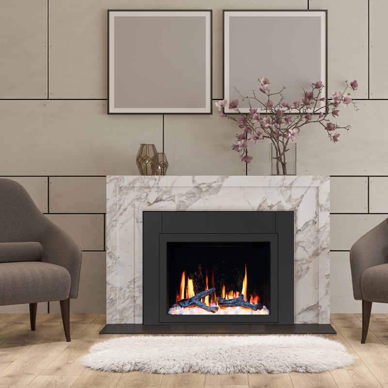 LiteStar 38-inch Smart Electric Fireplace Insert with App 5 Unique Flame Crackling Sounds Driftwood Logs & River Rocks - ZEF38VC, Black Fireplace 38"