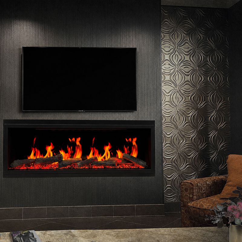 Litedeer Homes Latitude ZEF45X 45" Built-In Smart Electric Fireplace – Ultra-Slim Linear Recessed Fireplace with Breathing Driftwood Logs, Wi-Fi App & Remote Control