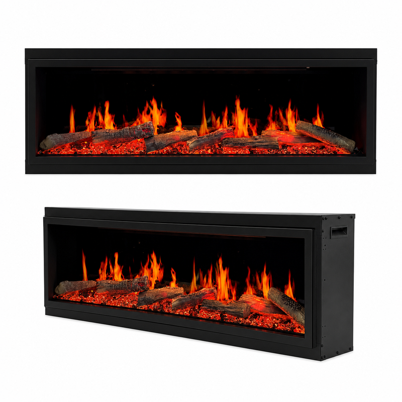 Litedeer Homes Latitude ZEF45X 45" Built-In Smart Electric Fireplace – Ultra-Slim Linear Recessed Fireplace with Breathing Driftwood Logs, Wi-Fi App & Remote Control