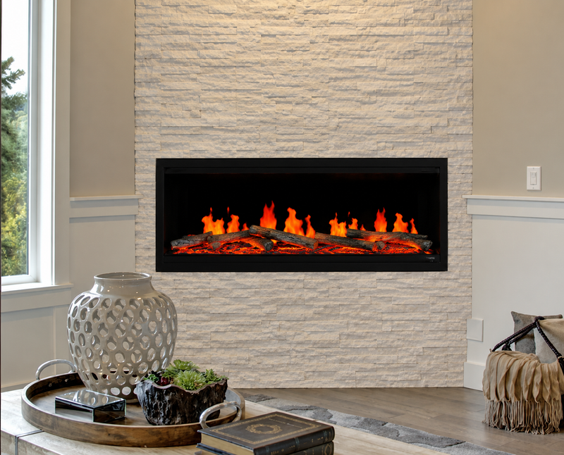 Litedeer Homes Latitude ZEF45X 45" Built-In Smart Electric Fireplace – Ultra-Slim Linear Recessed Fireplace with Breathing Driftwood Logs, Wi-Fi App & Remote Control