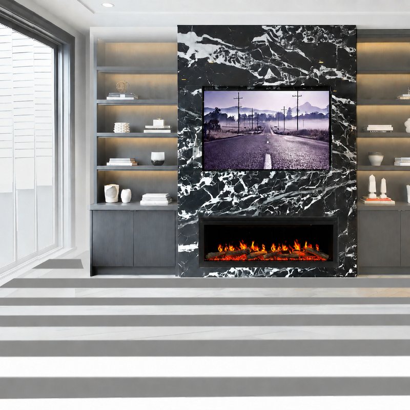Litedeer Homes Latitude ZEF45X 45" Built-In Smart Electric Fireplace – Ultra-Slim Linear Recessed Fireplace with Breathing Driftwood Logs, Wi-Fi App & Remote Control