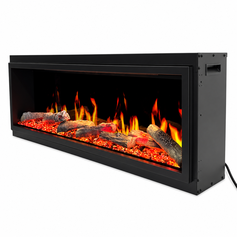 Litedeer Homes Latitude ZEF45X 45" Built-In Smart Electric Fireplace – Ultra-Slim Linear Recessed Fireplace with Breathing Driftwood Logs, Wi-Fi App & Remote Control