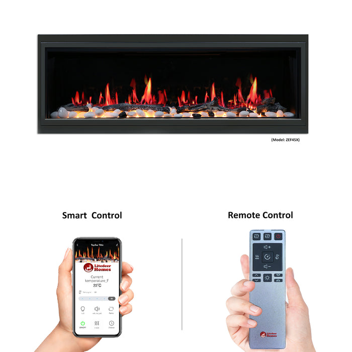 2025 New Litedeer Homes Latitude 45-inch Ultra-Slim Smart Electric Fireplace with 1-inch Trim, Multi-Flame LED, Crushed Ice Rocks, WiFi/App-Control, Flush/Recessed/Wall-Mounted (Model: ZEF45XC)