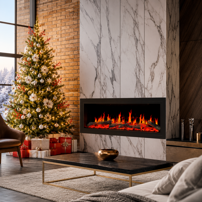 Litedeer Homes ZEF48X 48" Smart Electric Fireplace | Ultra-Slim Wall Mounted & Recessed | HD Multi-Flame, Breathing Logs, App Control