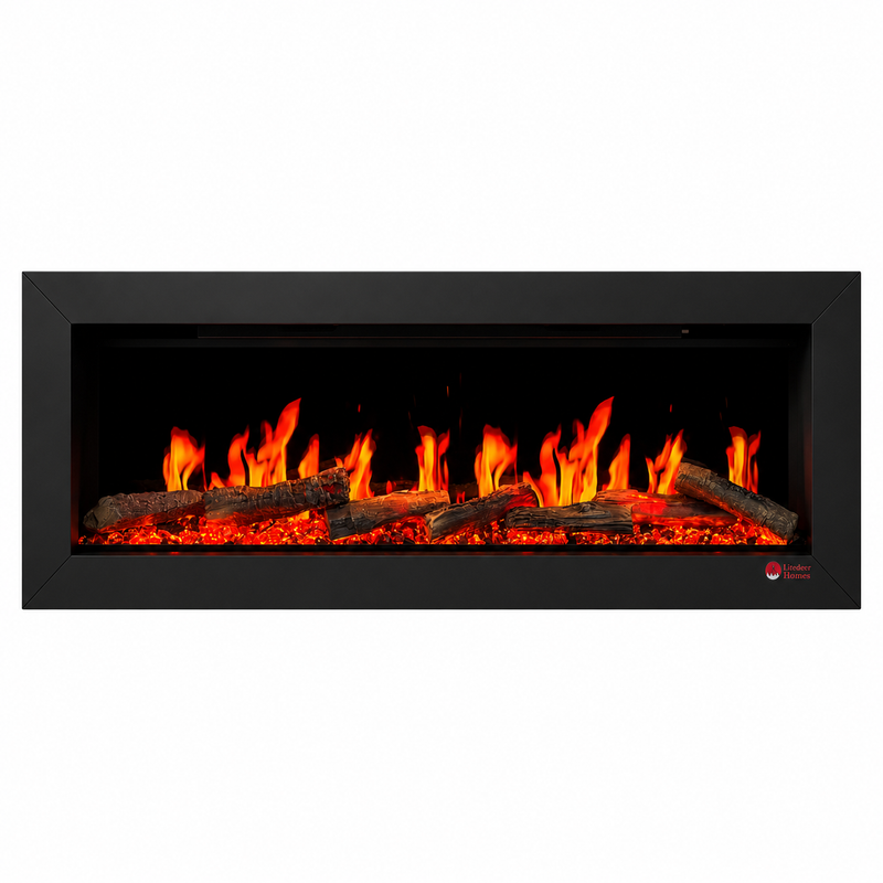 Litedeer Homes ZEF48X 48" Smart Electric Fireplace | Ultra-Slim Wall Mounted & Recessed | HD Multi-Flame, Breathing Logs, App Control