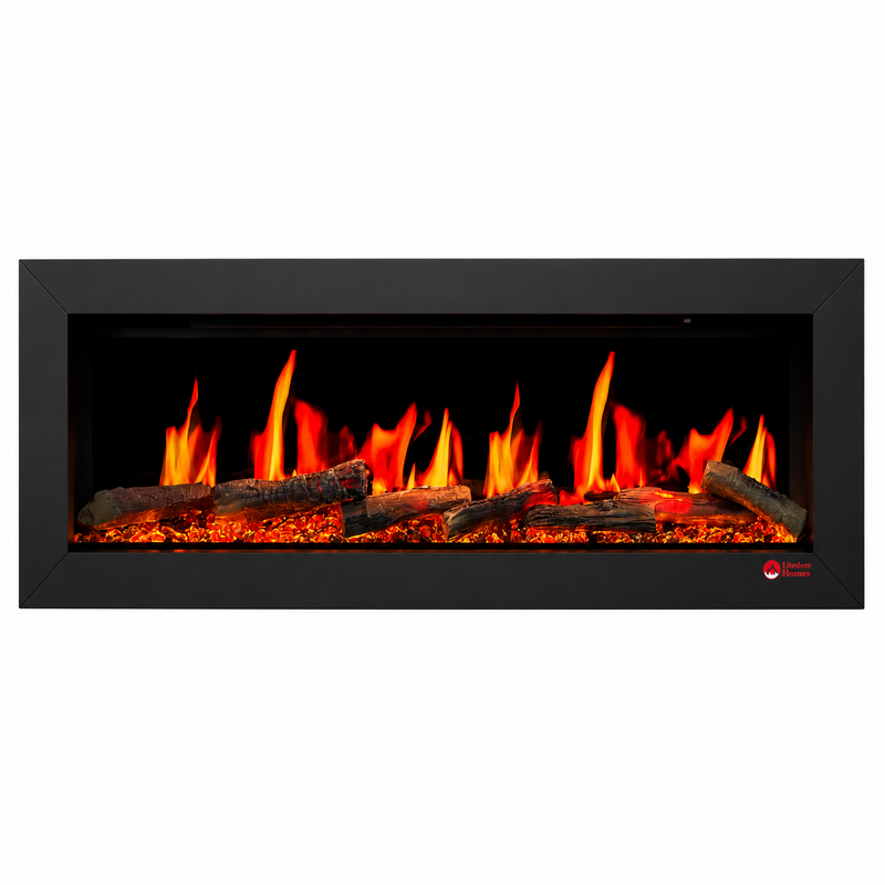 Litedeer Homes ZEF48X 48" Smart Electric Fireplace | Ultra-Slim Wall Mounted & Recessed | HD Multi-Flame, Breathing Logs, App Control
