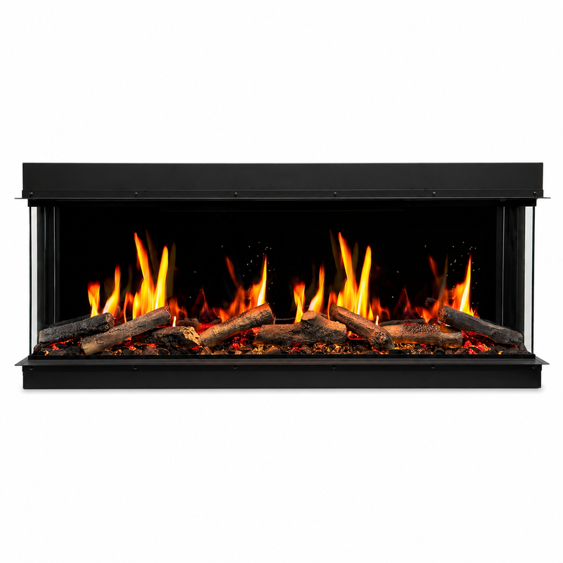 Warmcastle ZEF60T 60" Panoramic 3-Sided Smart Electric Fireplace with Aquarium Mode | Built-In Panoramic Fireplace |Breathing Logs | Multi-Flame, App Control