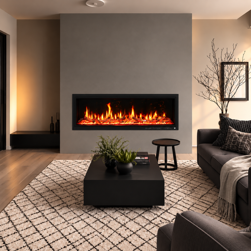 Litedeer Latitude ZEF50VL 50-Inch Built-in Linear Electric Fireplace — Ultra Slim, Smart App Control, Breathing Logs, No Vent