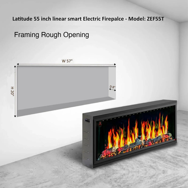 2025 New Litedeer Homes Latitude 55-inch Built-in Smart Electric Fireplace with 1-inch Trim (Model: ZEF55T) - Litedeer Homes